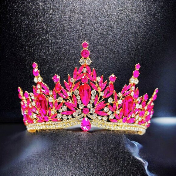 Fuchsia Gemstone Crown, Birthday Tiara, Wedding Headband, Prom Crown, Gold Tiara main image 5